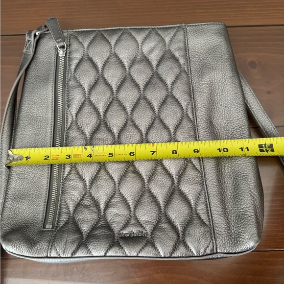 Vera Bradley Metallic Silver Quilted Leather Crossbody Shoulder Bag Purse - Picture 11 of 13